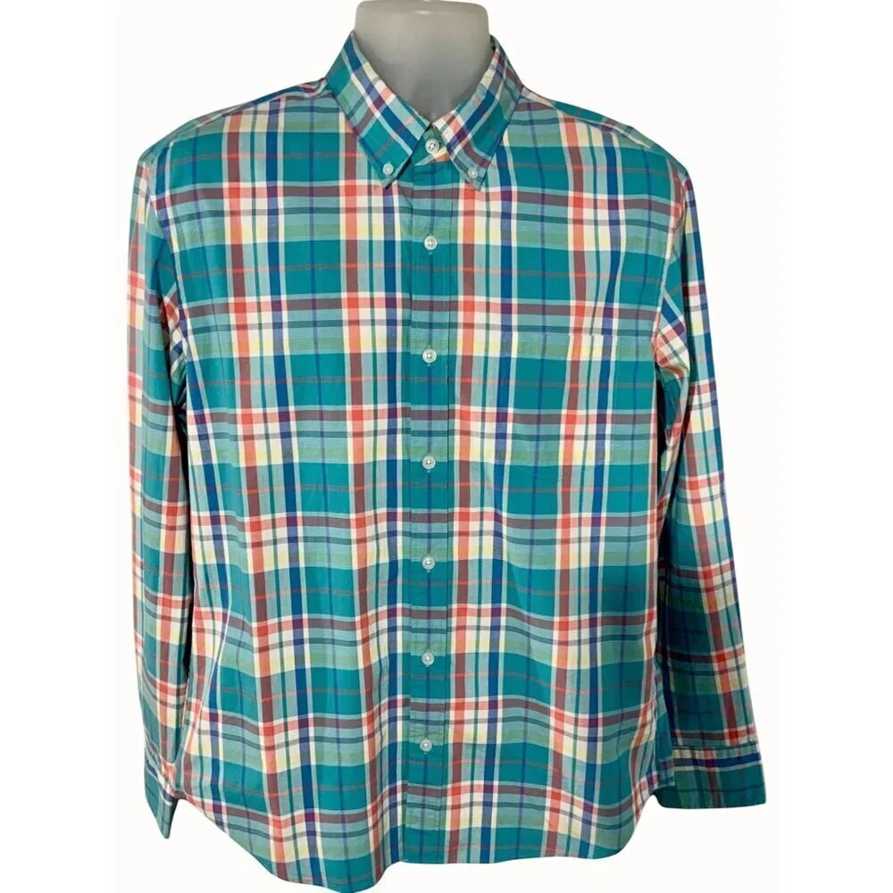 J.Crew Flex Washed Plaid Slim Untucked Shirt Button Down Long Sleeve NEW Large